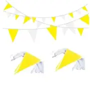 100Ft Yellow and White Pennant Banner Flags String Fabric Triangle Bunting
