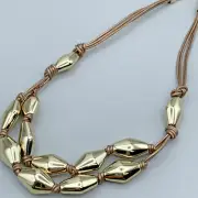 Chico’s Brown Cord Gold Tone Beaded Necklace NWT 2-447
