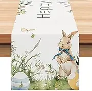 Rabbit Flower Easter Table Runner,72 inches Long Seasonal Spring Farmhouse Table Cloth - Seasonal Spring Bunnies Table Cloth, Exquisite Seasonal Spring Farmhouse Table Cloth for Kitchen