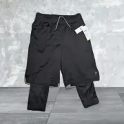 NWT'S OLD NAVY ACTIVE Black GO DRY Biker GYM Athletic Shorts LAYERED Sz Medium