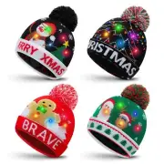 4 Pack LED Light up Christmas Beanie Hats Xmas Knitted Hat Unisex Winter Hat ...