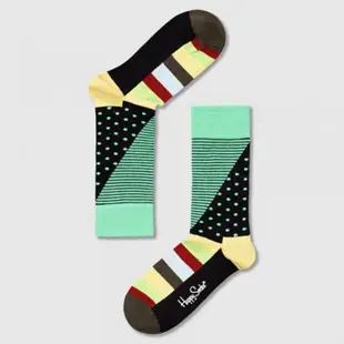 『摩達客』瑞典進口【Happy Socks】綠藍橫紋圓點中統襪 41-46