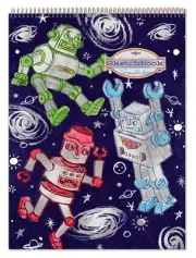 eeBoo: Silver Robots Sketchbook, 60 Pages, Durable Spiral-Bound Sketchbook