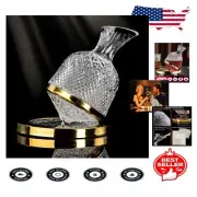 360° Spinning Crystal Wine Decanter Set - Fast Decanting, 1.5L Capacity