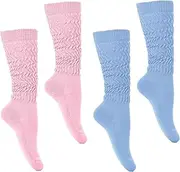 2 Pairs Women Slouch Socks 80s Neon Extra Long Scrunch Socks Slouch Knee Knit Boot Socks Thick High Socks Size 9 to 11