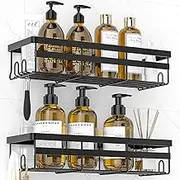 WOWBOX Adhesive Shower Caddy Shelf, 2 Pack - Hanging Bathroom Organizer, No Drilling Stainless Black Shelves for Storage & Home Decor
