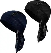[Yymobt] 2 Pcs Cooling Skull Cap Helmet Liner Sweat-Wicking Do Rag Sun Protection Head Wrap for Men Women Cycling Motorcycle Running Workouts Black, Black, One Size