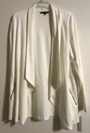NWT $89 PRESTON & YORK LONG SLEEVE OPEN FRONT SHAWL COLLAR IVORY CARDIGAN- LG