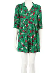 Green Floral Buttoned Up Mini Dress