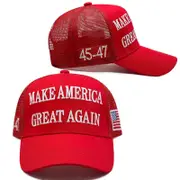 Make America Great Again Trump 2024 45-47 MAGA Hat Adjustable with USA Flag red