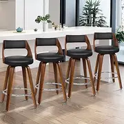 ALFORDSON Bar Stools 4 x Swivel Kitchen Stool 65cm Seat Height Wooden Counter Stool with Footrest and Adjustable Leg Levelers Leather Leather Dining Chairs for Home Bar Dining Room, Eden Black