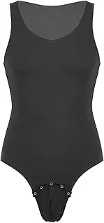 [FEESHOW] Men Sleeveless Press Button at Crotch Vest Shirt Sportswear Jumpsuit Bodysuit for Fitness Workout Gym