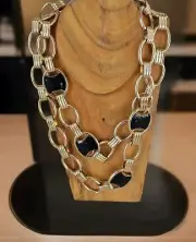 Monet New Runway Chunky Heavy GP 36" Chain Link Necklace Enameled Modernist