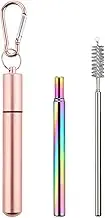 Telescopic Travel Straws with Case - Metal Reusable Drinking Straw | Folding Drinking Straw Set | Stainless Steel Straws with Cleaning Brush, Carabiner, and Keychain | Cruise Ship Accessories