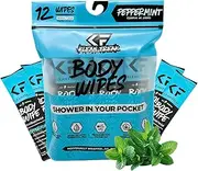 KLEAN FREAK Body 12-Count Wipes - Original Disposable Wipes, Individually Wrapped for the Gym, Workout, Hiking, Travel, and Sport (Peppermint)