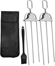 3pcs BBQ Meat Forks Set, 3-Prong Kabob Skewers,Grilling Fork,Grill Skewer, Reusable Metal Skewer,Barbecue Fork with Silicone Brush,for Camping,Party,Picnic