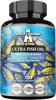 Ultra Fish Oil 1000mg, 120 Softgel Capsules, High Dose Omega 3 with 500mg EPA and 250mg DHA, 4 months supply, Fatty Acids (EFAs) - Supports Heart and Brain Health - by Apollo's Hegemony