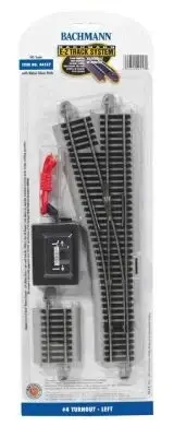 Bachmann E-Z Track #4 Turnout Left, Nickel Silver Rail, Gray Roadbed, HO Scale