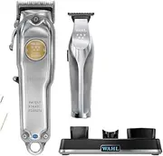 Wahl Professional Metal Senior Clipper Hi-Viz Trimmer Combo Free Power Charger Silver