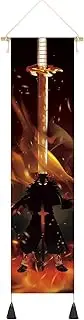 Kimetsu no Yaiba Fabric Roll Picture with Shadow Crack & Katana | Demon Slayer Kakemono 142 x 33 cm | Includes Hooks | Kyojuro Rengoku Motif
