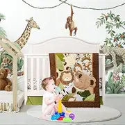 Brandream Jungle Crib Bedding Set for Boys | 3 Piece Lion Elephant Safari Nursery Bedding Set | Comforter, Fitted Crib Sheet, Crib Skirt