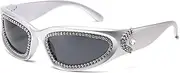 [LJCZKA] Y2K Rhinestone Wrap Around Sunglasses for Women Men Diamond Oval Sun Glasses Trendy Bling Punk Shield Shades