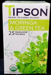 TIPSON ORGANIC MORINGA & GREEN TEA HERBAL TEA INFUSIONS. 25 TEA BAGS