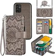 Phone Case for Samsung Galaxy A13 5G Zipper Wallet Magnetic Detachable Cell Cover with Screen Protector Crossbody Lanyard Strap Flip Card Holder Slot A04S M13 G5 A 13 2022 13A A135G SM A136U Gray