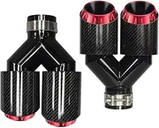 Stainless steel four exhaust pipes, Red Carbon Straight Car Muffler Tip Y Shape Double Exit Universal Stainless Exhaust TIP Mufflers Multi-size(IN 70 OUT 89)