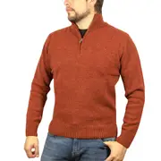 100% SHETLAND RAGG WOOL Zip Up Knit JUMPER Pullover Mens Sweater Knitted - Rust 5XL