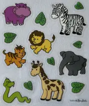 JUNGLE ANIMALS Mylar Stickers (14pc)Paper Studio•Giraffe•Hippo •Zebra•Elephant