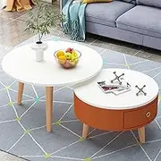 EKDJSN Nesting Table Set of 2, Coffee Tables with 360° Rounded Corners and Open Storage, Internal Storage Center Table Design, for Living Room, Studio(White Orange)