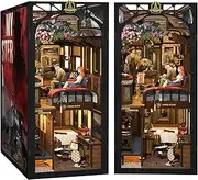 CUTEBEE DIY Book Nook Kit with Dust Cover, DIY Wooden Miniature House Kit Bookshelf Insert Booknook Bookend Stand Bookcase Model Build Creativity Kit Decor Alley with LED Light(Train Mystery Case)