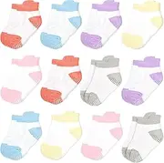 [HYCLES] Baby Non-Slip Grip Socks Toddler Non-Slip Socks with Grippers Infant Newborn Cotton Ankle Socks for Girls Boys 12 Pairs 0-5 Years
