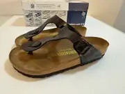 New NWB Birkenstock Gizeh Black Buckle Thong Sandals Womens Sz 7 US Leather Cork
