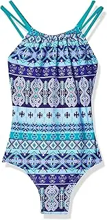 [Kanu Surf] Girls' Jasmine Beach Sport Halter One Piece Swimsuit, Mahina Purple, 14