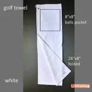 Golf Tour Towel Two fold 26" x 8” Golf Velour White Color Key chain Hook