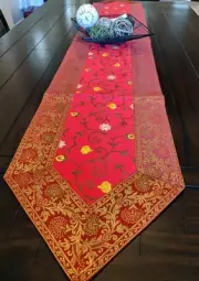 Red Table Runner Tapestry Brocade 80 Inch Silk Embroidery Formal Red Gold Gift