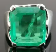 Lab Created Green Emerald Prong Style Solitaire Men's Calibre Cut Excellent Ring