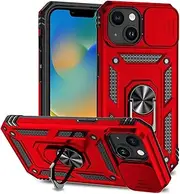New Military Push Window Phone Shell Compatible with Apple iPhone 15 Pro Plus Max IPhone15 A3090 Phone Cases Solid Color Car Bracket Scratch Proof Phone Cover (Red,iPhone 15)