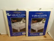 Vintage (2X)Holiday Time Tablecloth P.V.C. Embossed Lace 60 X 90 Oblong Bone NEW