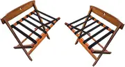 2pcs Wooden Folding Luggage Rack - Suitcase Stand - White Double Layer Luggage Rack, Solid Wood Hotel Suite Suitcase Rack, Folding Shoe Rack with Nylon Straps, Luggage Storage Rack for Home