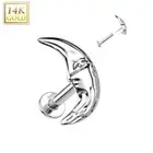 Piercing Labret Ear White Gold 14 Carat Croisant Moon