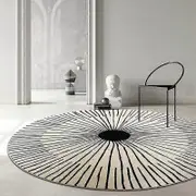 Living Room Children's Room Modern Design Round Rug 100cm Round White Black Outdoor Geometric Striped Pattern Decorative Rug Short Pile Rug Round