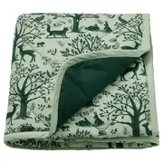 TROLLDOM quilted blanket, forest animal pattern/green, 96x96 cm