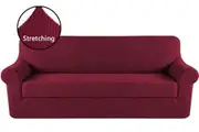 2 Pieces High Stretch Sofa Cover 1 2 3 Seater Easy Fit Lounge Couch Super Quality Slipcovers - Burgundy Red