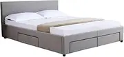 Priceworth Nicola Queen Bed Frame with Drawers, Versatile Bedroom Furniture, Bedroom Storage, Headboard, Polyester Upholstery, Pine Wood Frame, Plastic Legs, Foam Padding, 80 H x 163.5 W x 216 D CM