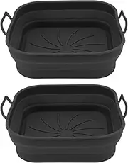 Air Fryer Silicone Liners, 2 Pack Reusable Square NonStick Silicone Bowl Basket Fit, Airfryer Liner, Baking Tray, Airfryer Silicone Pot Oven Microwave Accessories for Kitchen (Black)