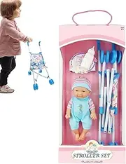 Foldable Doll Stroller Set - Foldable Doll Stroller Nursery Doll Set - Doll Playset Pretend Stroller Toy Set with Bottle for Kids