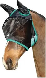 Hy BHB Equestrian Mesh Half Mask with Ears (UK Size: X Full) (Black/Teal)